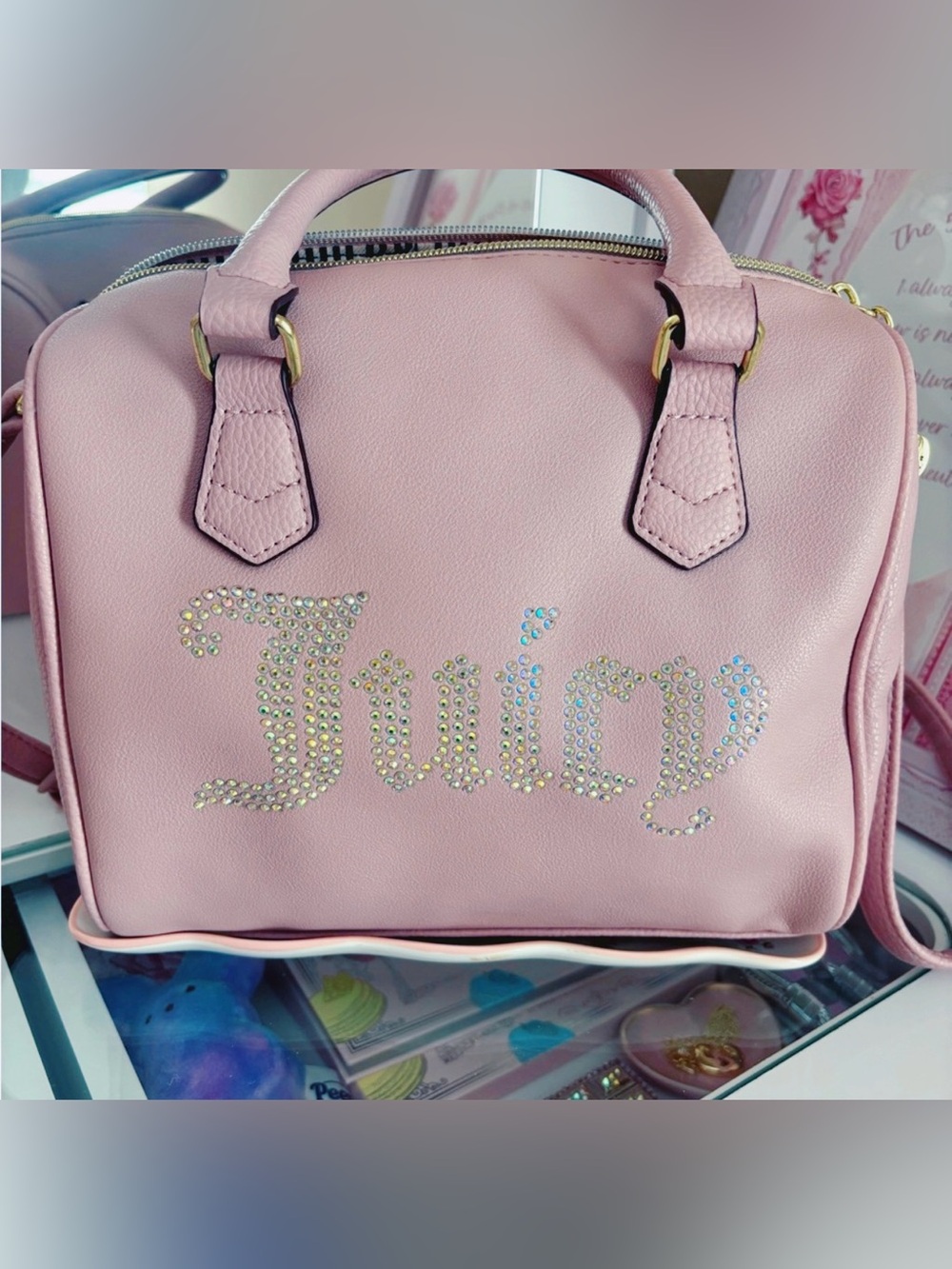 Juicy Couture Pink Rhinestone Logo Satchel